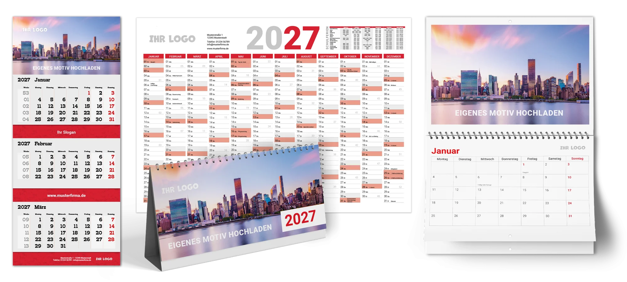Monatsplaner, Jahresplaner, Tischkalender und Wandkalender 2027