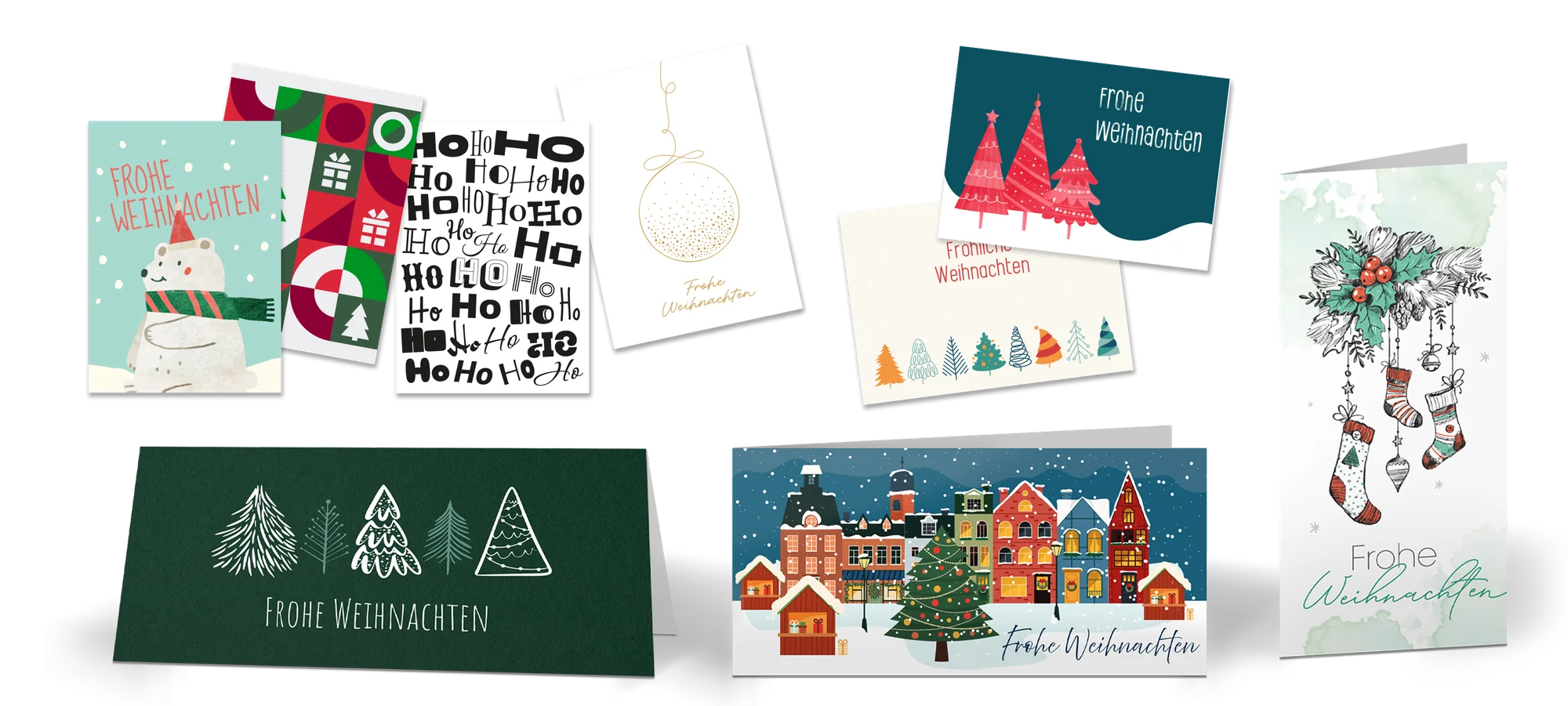 Weihnachtskarten in verschiedenen Formaten und Motiven