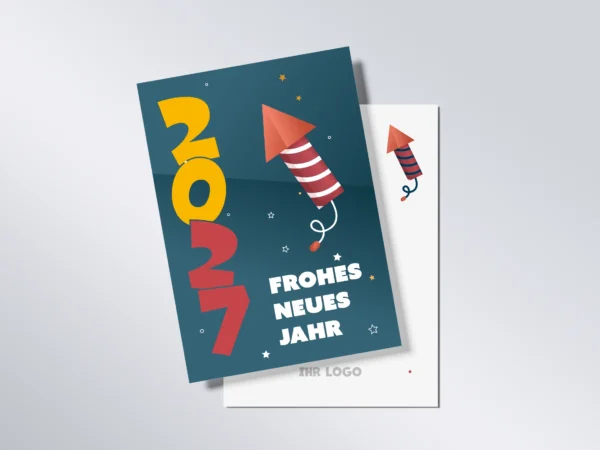 Neujahrskarte A6 hoch „Rakete“