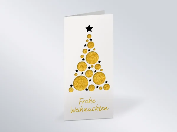 Weihnachtskarte DIN lang hoch „Goldkugeln“