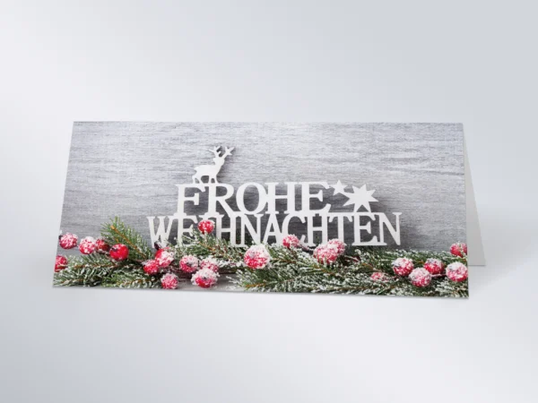 Weihnachtskarte DIN lang quer, Falz oben „Holzbrett“