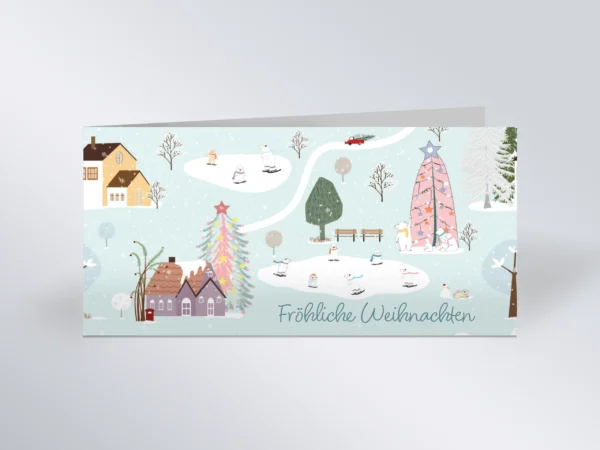 Weihnachtskarte DIN lang quer, Falz links „Winterlandschaft“