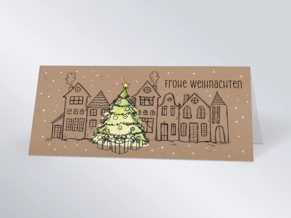 Weihnachtskarte „Winterstadt“ DL quer Falz oben